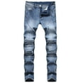 thumbnail image 1 of WXLWZYWL Pants for Men Relaxed Fit Y2K Men's Slim Fit Jeans Stretch Destroyed Ripped Skinny Jeans Side Striped Denim Pants, 1 of 5