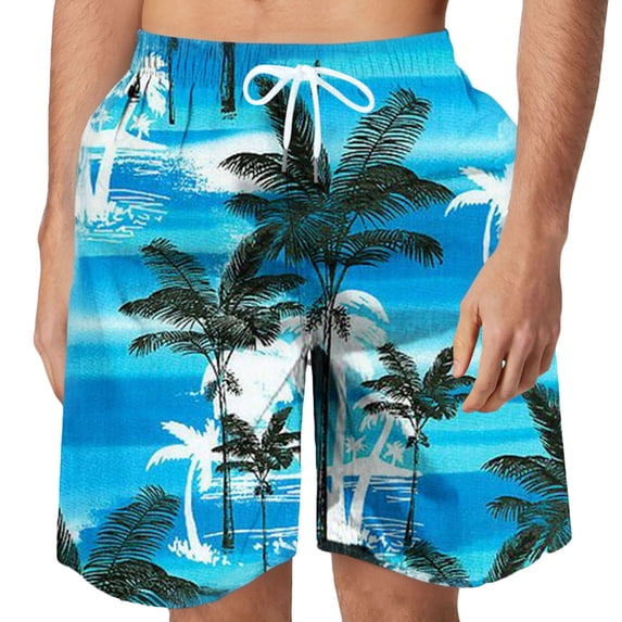 WXLWZYWL Plus Size Beach Shorts for Men Clearance Drawstring Hawaiian Coconut Tree Print Resort Wear Swimming Trunks Summer Quick Dry Surfing Board Shorts