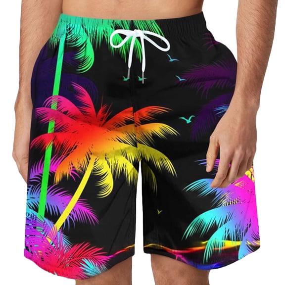 WXLWZYWL Plus Size Beach Shorts for Men Drawstring Hawaiian Coconut Tree Print Resort Wear Swimming Trunks Summer Quick Dry Surfing Board Shorts