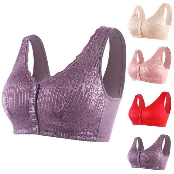 WXLWZYWL Plus Size Bras for Women Comfortable Lace Breathable Bra Underwear No Rims Red