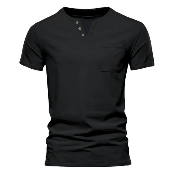 Prime Day Clearance SaleWXLWZYWL Plus Size Clearance Men's Henley T-Shirts Short Sleeve V Neck Button Up Front Pocket Solid Color Summer Casual Shirts Regular Fit Comfy Tops Basic Loose Tee Shirts