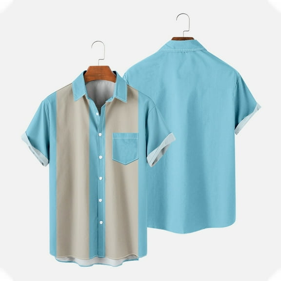 WXLWZYWL Plus Size Men's Short Sleeve Button Down Bowling Retro Shirts 50s Rockabilly Style Summer Casual Loose Tops Cuban Style Camp Shirts with Pocket