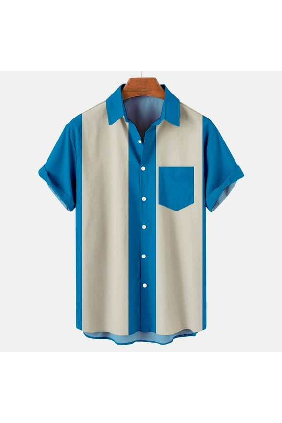Plus Size Polo T Shirts for Men Retro Button Down Bowling Shirts with Pocket 50s Rockabilly Style Summer Tops Cuban Style Camp Shirts