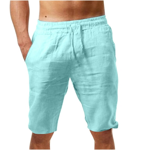 WXLWZYWL Plus Size Linen Shorts for Men Summer Soild Color Beach Shorts Lightweight Elastic Waist Cotton Shorts Casual Breathable Shorts