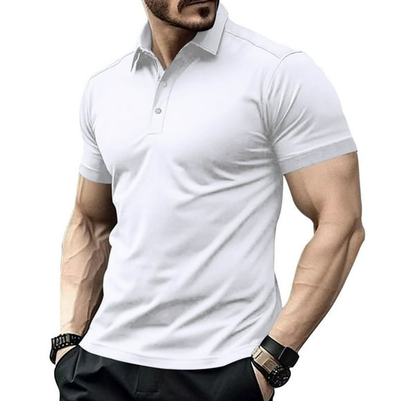 WXLWZYWL Plus Size Polo Shirts for Men Clearance Short Sleeve Lapel Button Up Solid Color Summer Holiday Gym Athletic Comfy Dry Fit Moisture Stylish Casual Tee Shirt White M
