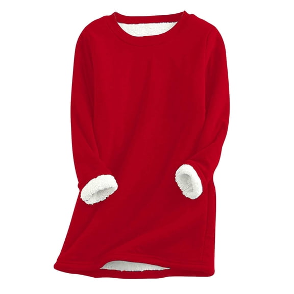 WXLWZYWL Plus Size Sherpa Fleece Line Tops for Women Long Sleeve Sweatshirts Crewneck Pullover Tops Loungewear
