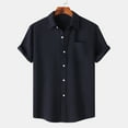 thumbnail image 1 of WXLWZYWL Plus Size Shirt for Men's Short Sleeve Oxford Cotton Shirt Regular Fit Button Down Collar Solid Color Casual Loose Shirts with Pocket Black XXL, 1 of 6