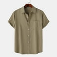 thumbnail image 1 of WXLWZYWL Plus Size Shirts for Men Clearance Short Sleeve Button Down Solid Color Dressy Shirt Front Pocket Casual Linen Summer Cuban Camp Guayabera Clothes Beach Hippie Shirts Coffee XXL, 1 of 6