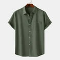 thumbnail image 1 of WXLWZYWL Plus Size Shirts for Men Short Sleeve Button Down Solid Color Dressy Shirt Front Pocket Casual Linen Summer Cuban Camp Guayabera Clothes Beach Hippie Shirts Army Green L, 1 of 6