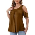 thumbnail image 1 of WXLWZYWL Plus Size Tops for Women Short Sleeve Round Neck Pleated Summer Lace Loose Casual Blouse Solid Color Tunic T Shirts, 1 of 6