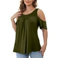 thumbnail image 1 of WXLWZYWL Plus Size Tops for Women Short Sleeve Round Neck Pleated Summer Lace Loose Casual Blouse Solid Color Tunic T Shirts, 1 of 6