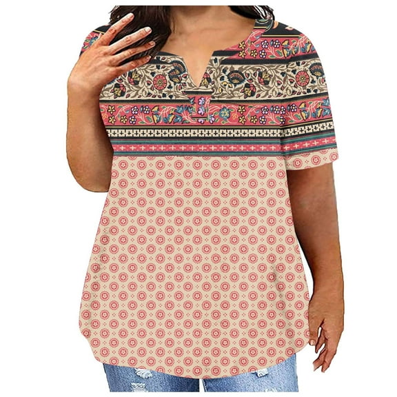 WXLWZYWL Plus Size Tops for Women Short Sleeve Round Neck Pleated Summer Lace Loose Casual Blouse Solid Color Tunic T Shirts