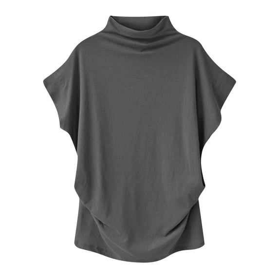 WXLWZYWL Plus Size Tunic Tops for Womens Mock Neck Short Sleeve Casual Ruffle Solid Color Summer Loose Oversized Blouse Shirt Top