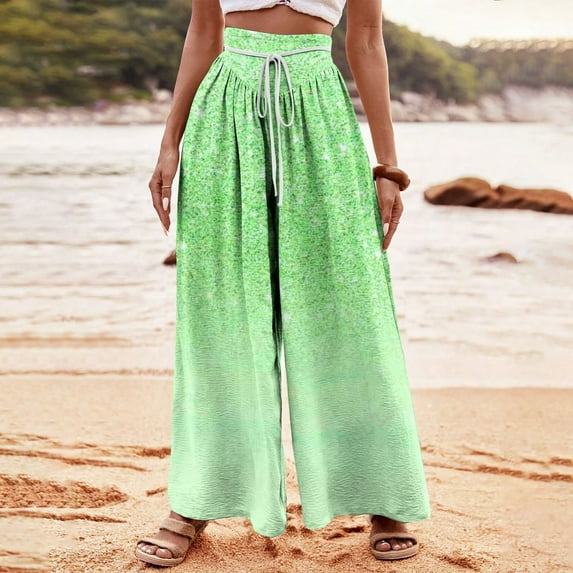 WXLWZYWL Plus Size Wide Leg Pants for Women Striped High Waisted Baggy Drawstring Lightweight Loose Fit Flare Leggings Sweatpants