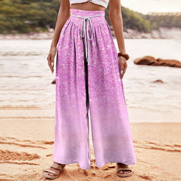 WXLWZYWL Plus Size Wide Leg Pants for Women Striped High Waisted Baggy Drawstring Lightweight Loose Fit Flare Leggings Sweatpants