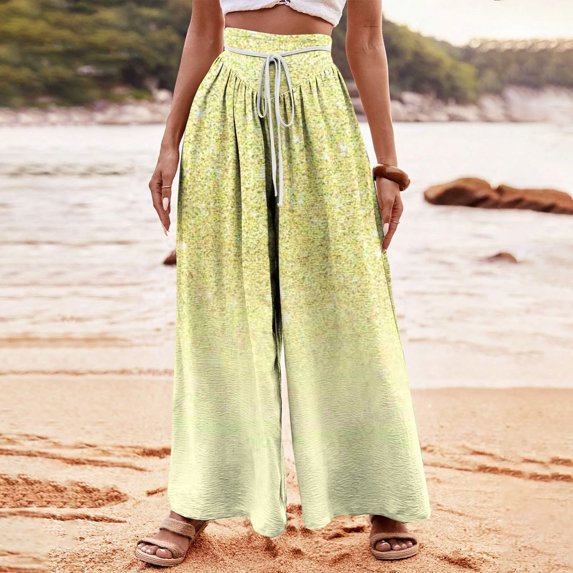 WXLWZYWL Plus Size Wide Leg Pants for Women Striped High Waisted Baggy Drawstring Lightweight Loose Fit Flare Leggings Sweatpants