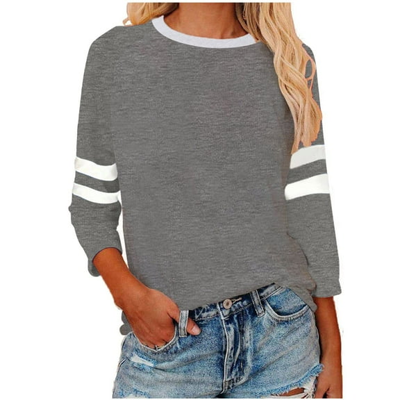 WXLWZYWL Baseball Shirts Women's Casual T-Shirts 3/4 Sleeve Color Block Cute Tops Round Neck Comfy Boyfriend Blouses