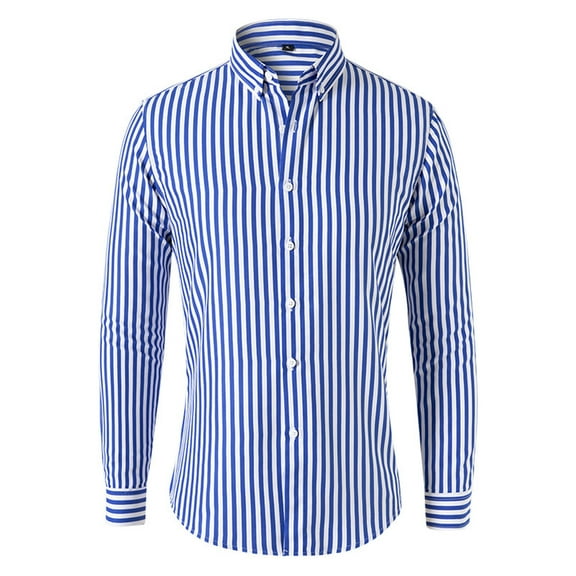 WXLWZYWL Mens Button Down Shirts Long Sleeve Wrinkle Free 4-Way Stretch Print Business Casual Shirt Classic Vertical Striped Slim Fit Dress Shirts