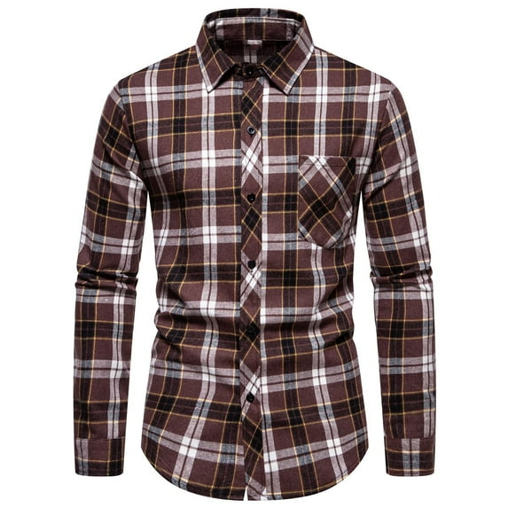 WXLWZYWL Mens Plaid Flannel Shirts-Long Sleeve Casual Button Down Cotton Shirts Pockets Multiple Color Options Slim Fit Outfit for Camp Hanging Out or Work