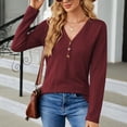 thumbnail image 1 of WXLWZYWL Womens Long Sleeve Knit Sweaters Button Up Henley V Neck Collared Batwing Pullover Sweater Basic TeesCasual Loose Ribbed Jumper Tops, 1 of 5