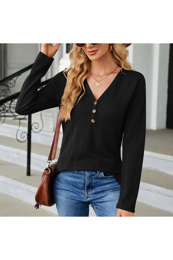 Womens Long Sleeve Knit Sweaters Button Up Henley V Neck Collared Batwing Pullover Sweater Basic TeesCasual Loose Ribbed Jumper Tops