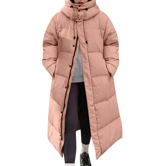 WXLWZYWL Puffy Jacket Womens Long Winter Coats 2024 Zip Up Padded Coat Maxi Length Outerwear Hooded Warm Coat Parkas Clothes