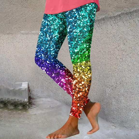 WXLWZYWL Rainbow Capris Leggings Women 2024 Vacation Party Outfits Cute High Waisted Tummy Control Yoga Leggings Sparkly Leggings Stretchy Soft Running Workout Yoga Pants