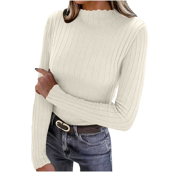 WXLWZYWL Ribbed Knit Turtleneck Tops for Women Long Sleeve Sweaters Stretcht Slim Fitted Going out Tops