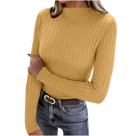 WXLWZYWL Ribbed Knit Turtleneck Tops for Women Long Sleeve Sweaters Stretcht Slim Fitted Going out Tops
