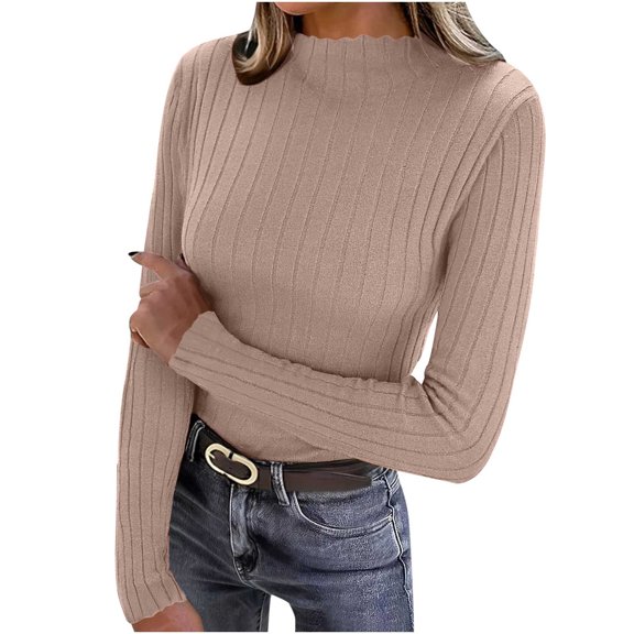 WXLWZYWL Ribbed Knit Turtleneck Tops for Women Long Sleeve Sweaters Stretcht Slim Fitted Going out Tops