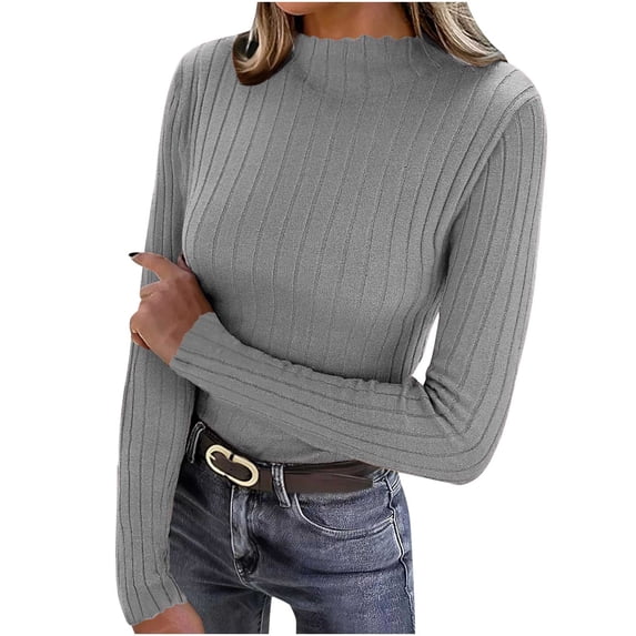 WXLWZYWL Ribbed Knit Turtleneck Tops for Women Long Sleeve Sweaters Stretcht Slim Fitted Going out Tops