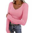thumbnail image 1 of WXLWZYWL Ribbed Tops for Women Long Sleeve Shirts Casual V Neck Going out Tops Slim Fitted Basic Tees with Thumble Holes 2026, 1 of 6