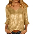 thumbnail image 1 of WXLWZYWL Sequin Tops for Women 3/4 Sleeve Glitter Sparkly Shirts V Neck Dressy Date Night Party Outfits Blouses, 1 of 6