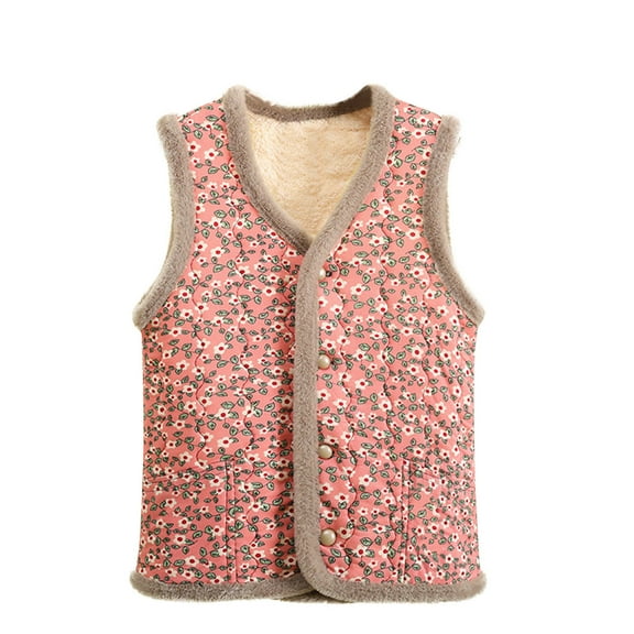 WXLWZYWL Sherpa Lined Vest for women Cropped floral Print Fuzzy Thermal Vest Winter Fashion V Neck Warm Hoodless Jackets