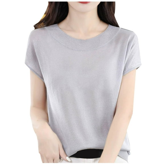 WXLWZYWL Short Sleeve Sweater for Women Summer Tops Crew Neck Knit T Shirts Dressy Casual Outfits 2026