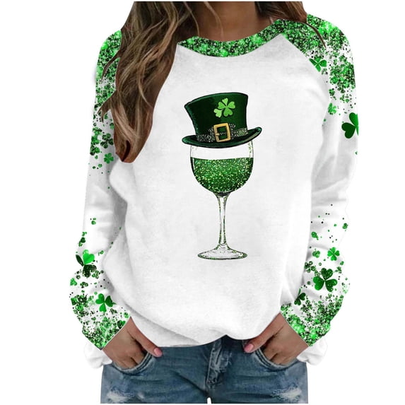 WXLWZYWL St. Patrick's Day Womens Sweatshirts Graphic Print Crewneck Pullover Tops Loose Fitted Long Sleeve Shirts
