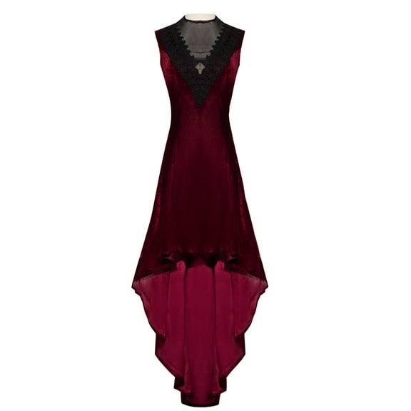 WXLWZYWL Summer Dress Women'S Medieval Retro Gold Velvet Gothic Punk Dress Red