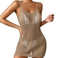 thumbnail image 1 of WXLWZYWL Summer Dress Women'S Solid Sleeveless Suspender V-Neck Hollow Beach Bikini Cover Up Lace Up Dress Khaki, 1 of 4