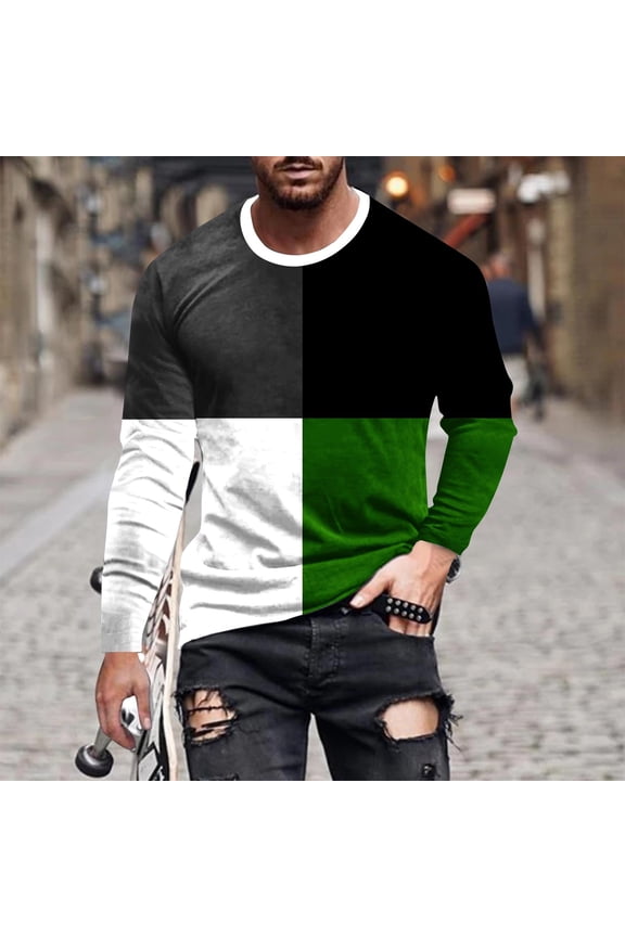 Summer Fall Savings Graphic Plus Size Long Sleeve Men Trendy Designer 3D Printed Funny T Shirts Crewneck Slim Fit Casual Hipster Tees Tops