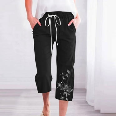 WXLWZYWL Summer Fall Savings Clearance Linen Pants Women Drawstring Elastic Waist Cropped Trousers Casual Summer Capri Pants with Pockets
