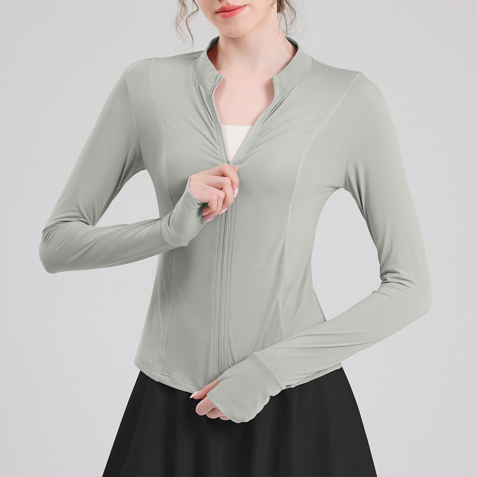 WXLWZYWL Summer Fall Savings Clearance Seamless Workout Shirts for Women Long Sleeve Sports Slim Fit Running Athletic Zip Up Hoodless Cropped Yoga Tops Jackets