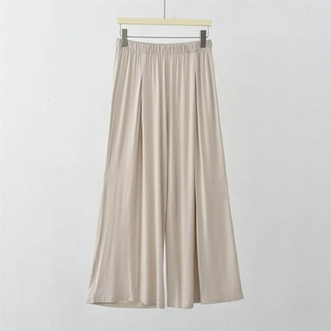 WXLWZYWL Summer Fall Savings Clearance Womens Plus Size Linen Pants Wide Leg Palazzo Trousers High Elastic Waist Flowy Pants Culottes with Pockets