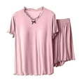 thumbnail image 1 of WXLWZYWL Summer Saving Pajama Sets for Women 2 Piece Outfits Lounge Sleepwear Short Sleeve Tops with Built in Bra Shorts Sets Comfort Soft Pjs Sets, 1 of 4