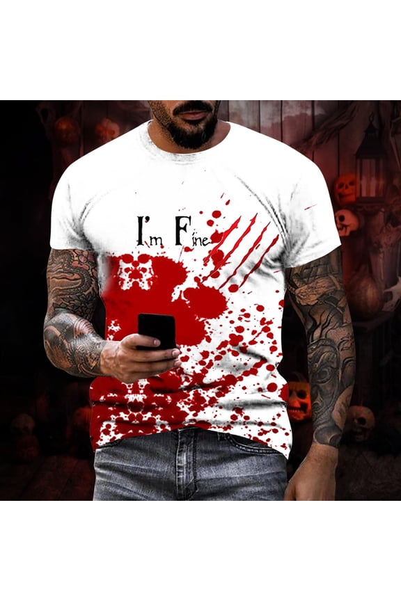 Summer Savings Halloween Shirts for Men Bloody Graphic Tees Short Sleeve Crew Neck Funny Printed Tshirts Pullover Scary Tee Tops Hipster HipHop Tees