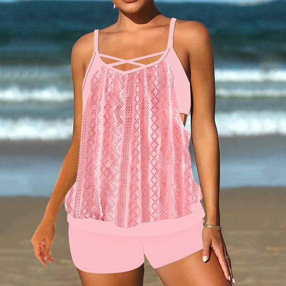 WXLWZYWL Summer Women's Tankini Swimsuits with Shorts Tummy Control Bathing Suits Swimdress with Pockets