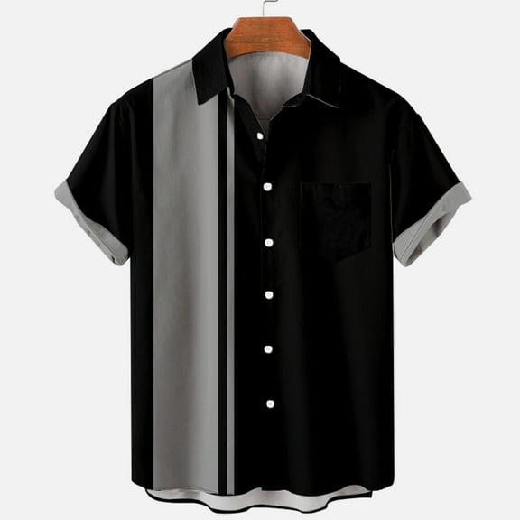 WXLWZYWL SummerPlus Size Shirts for Men Short Sleeve Button Up Casual Stylish Cuban Guayabera Shirt with Pocket Color Block Dressy Shirts
