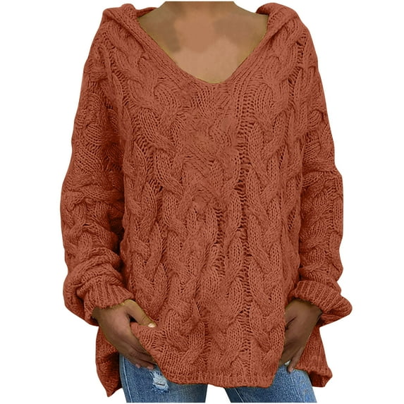 WXLWZYWL Sweaters For Women Loose Large Size Color Hood Long Sleeves Sweater Tops