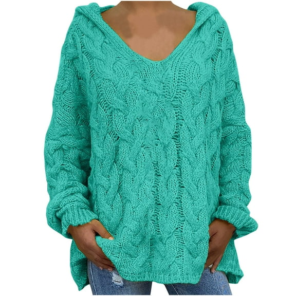 WXLWZYWL Sweaters For Women Loose Large Size Color Hood Long Sleeves Sweater Tops