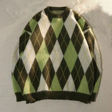 WXLWZYWL Sweaters for Men Clearance Mens Casual Argyle Sweater Loose Crewneck Pullover Long Sleeve Knitted Tops for Teen Boy Holiday Graphic Sweaters