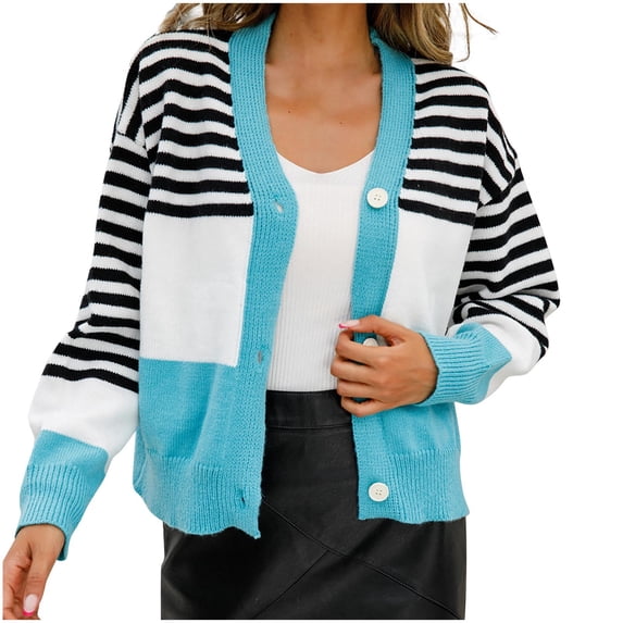 WXLWZYWL Sweaters for Women Clearance Women Casual V-Neck Long Sleeve Autumn Sweater Cardigan Blouse Button Pullver Tops Sky Blue
